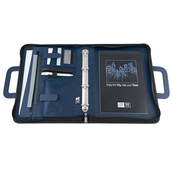 Miniatura: Portablocco - similpelle - c/anelli - blu - 28,5x36 cm - City Time - immagine 2