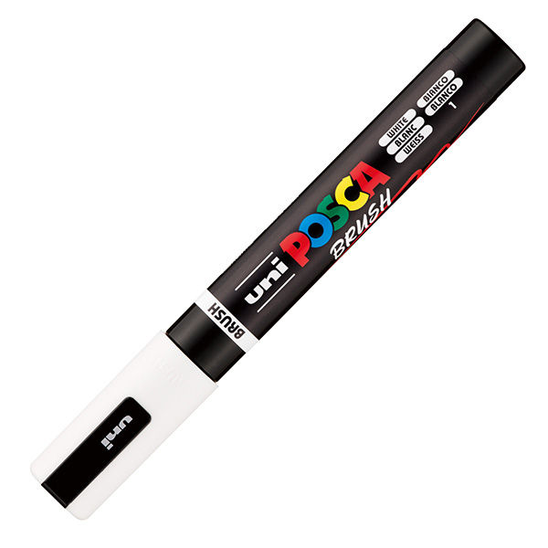 Miniatura: Marcatore a base d'acqua Uni Posca PC5MBR - punta brush 1.0 - 4.0mm - bianco - immagine 2