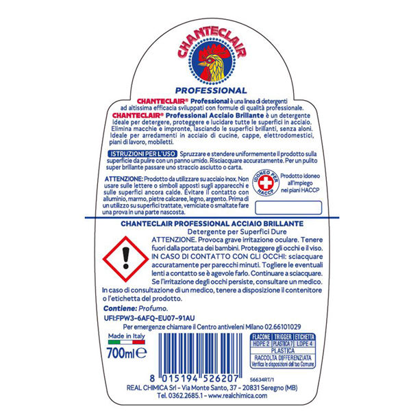 Miniatura: Detergente Professional acciaio brillante - in trigger - 700 ml - Chanteclair - immagine 2