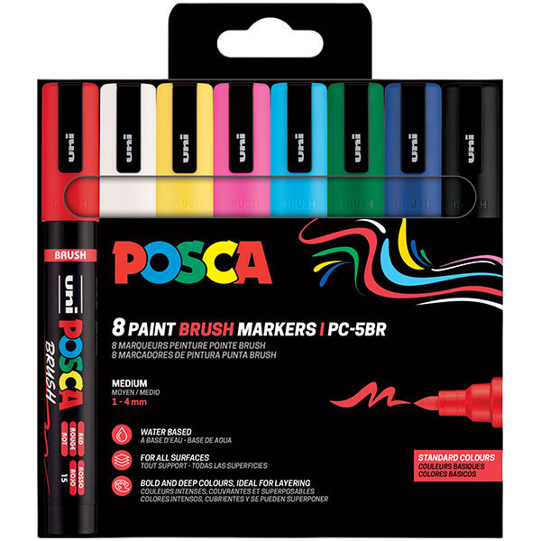 Marcatore a base d'acqua Uni Posca PC5MBR - punta brush 1.0 - 4.0mm - colori - immagine principale