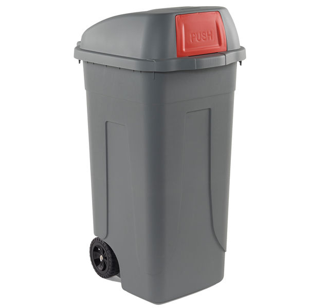 Bidone mobile Push - con coperchio - 49x54x95 cm - 100 L - grigio/rosso - Mobil - immagine principale
