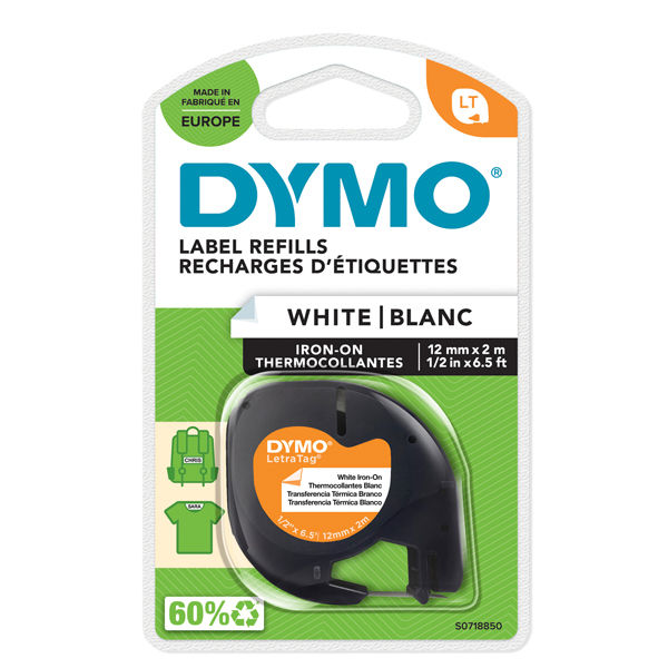 Nastro Letratag - 12 mm x 2 mt - bianco - termoadesivo - Dymo - immagine principale