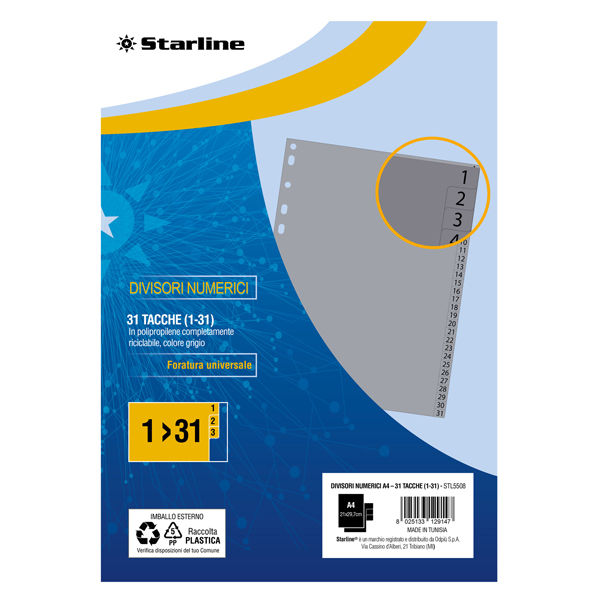 Divisori numerici 31 tacche - A4 - PP - grigio - Starline - immagine principale