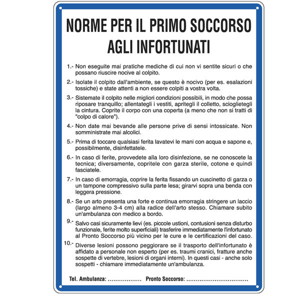 Cartello segnalatore - 33,3x47 cm - NORME DI PRIMO SOCCORSO AGLI INFORTUNATI - immagine principale