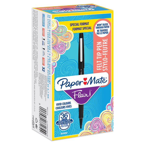 Pennarello Flair Nylon - punta feltro - 1,10mm - nero - Papermate - conf. 30 + - immagine principale