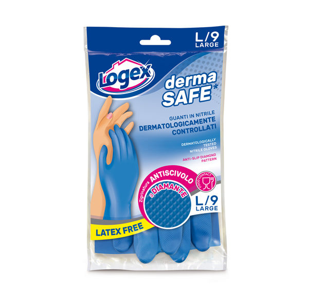 Guanti in nitrile Dermasafe - taglia L - blu - Logex Professional - immagine principale