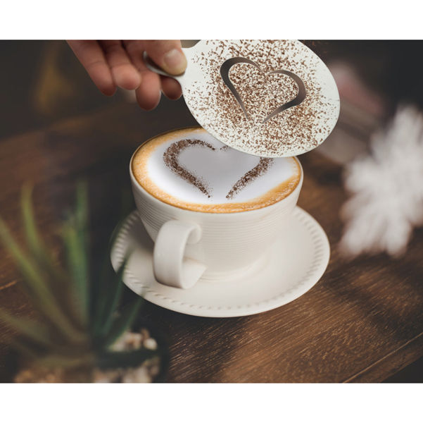 Miniatura: Stencil per caffè - 10 x 12,4 x 0,1 cm - forma cuore e smile - Securit - set 2 - immagine 2