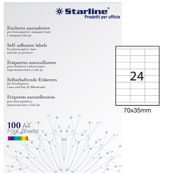 Etichette adesive - in carta - permanenti - 70 x 35 mm - 24 et/fg - 100 fogli - immagine principale