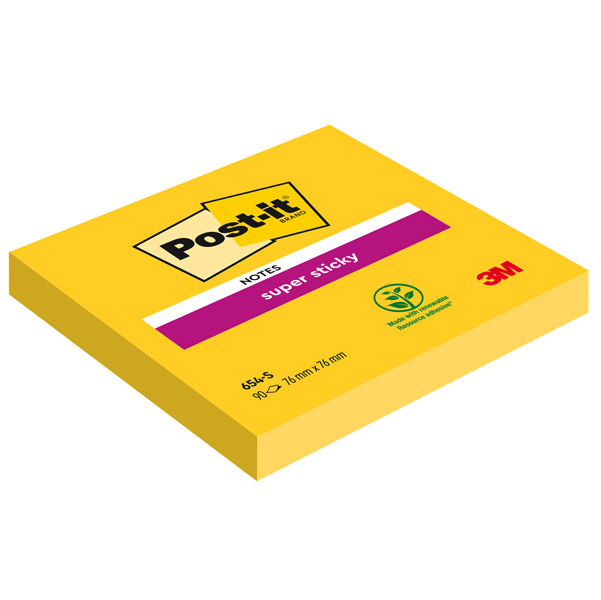 Blocco foglietti Post-it Super Sticky - 654-S - 76 x 76 mm - giallo oro - 90 - immagine principale