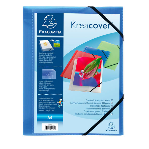 Cartella 3 lembi con elastico angolare Kreacover - A4 - dorso 1,5 cm - PP - blu - immagine principale