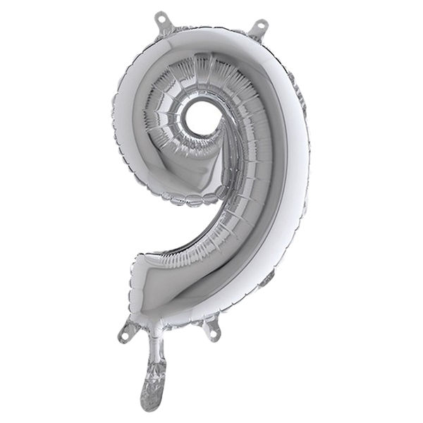 Palloncino - numero 9 - H 36 cm - mylar - argento - Big party - immagine principale