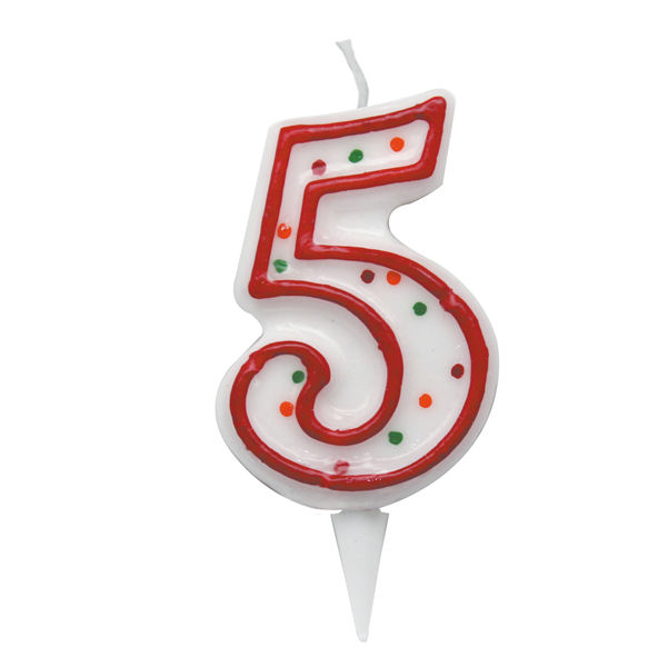 Candelina Zuccherino - numero 5 - H 8.5 cm - Big Party - immagine principale