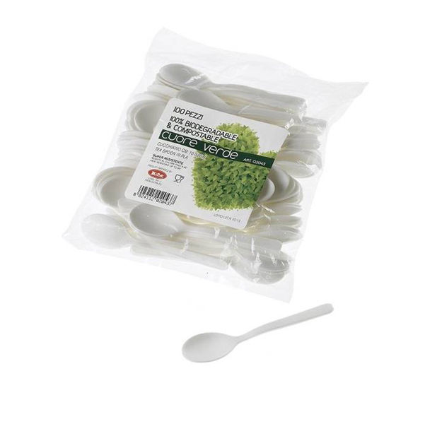 Cucchiaino monouso in CPLA - 10 cm - bianco - Leone - conf. 100 pezzi - immagine principale