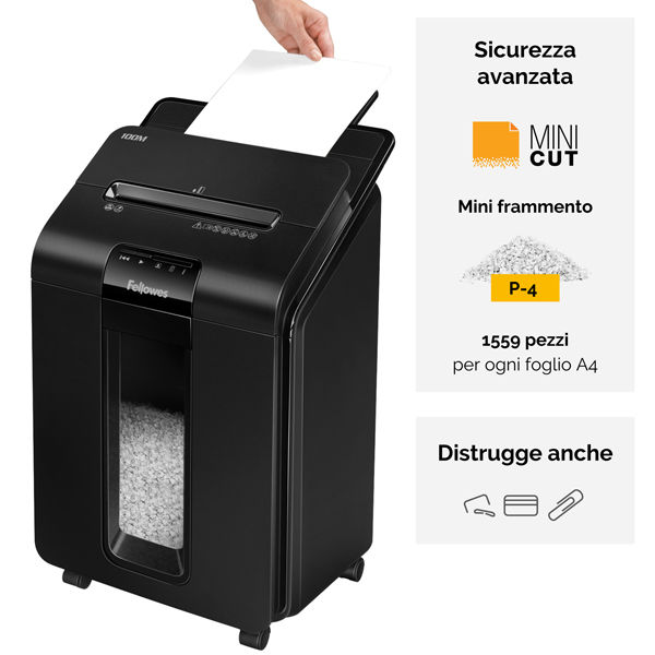 Miniatura: Distruggidocumenti automatico 100M - a mini frammenti - Fellowes - immagine 2