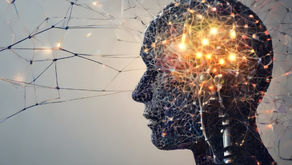 Abstract image of a human head silhouette with glowing neural connections, symbolizing AI or brain activity. Moody and futuristic atmosphere.