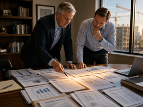 CFO discovers hidden assets while reviewing financial information with a CEO to support company growth.