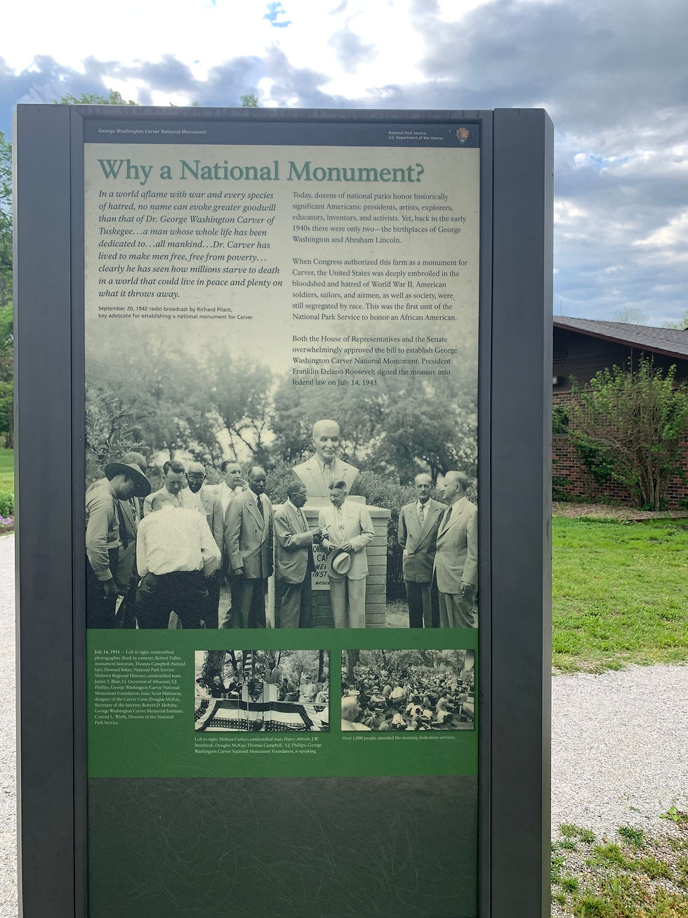 On July 14, 1943 FDR signed into federal law the establishment of the George Washington Carver National Monument near Diamond, Missouri, the first national monument dedicated to a Black American.