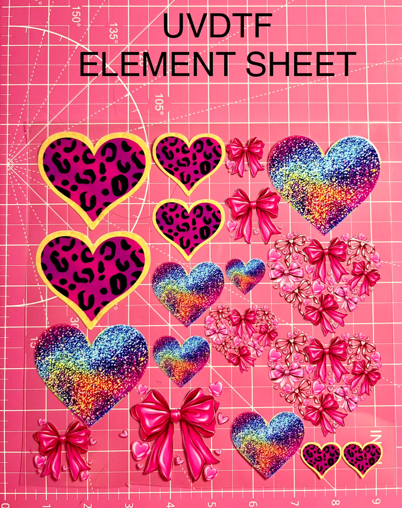 UVDTF Element Sheet- hearts and bows