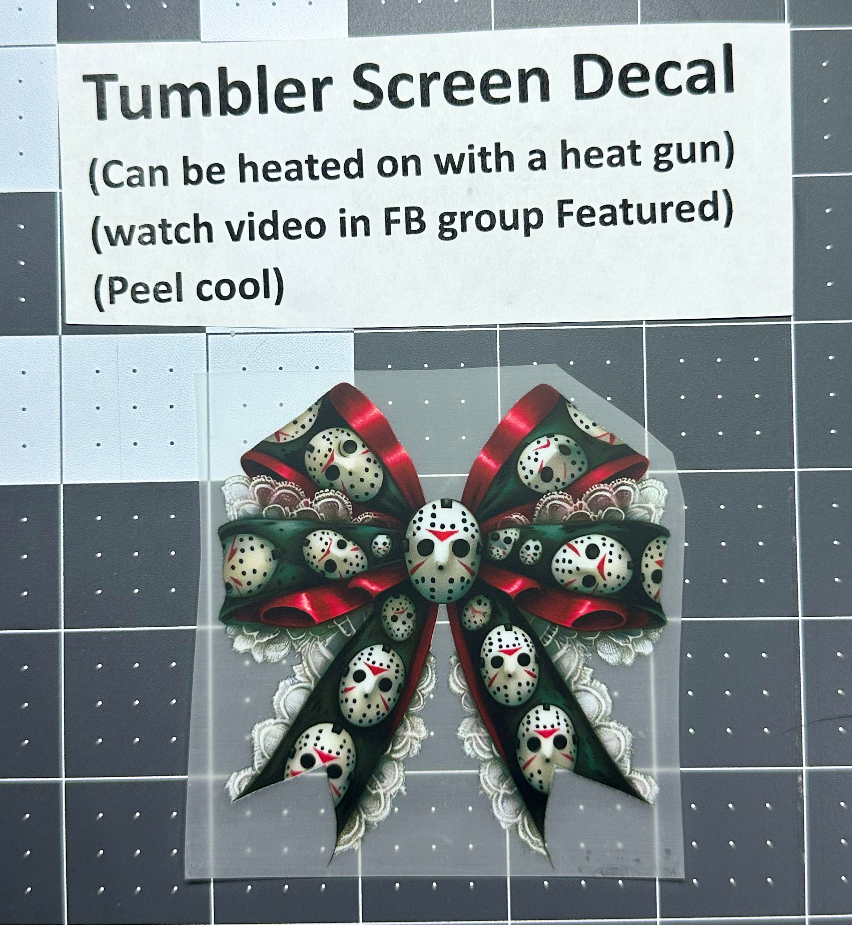 Tumbler Screen Decal- Jason bow blk red