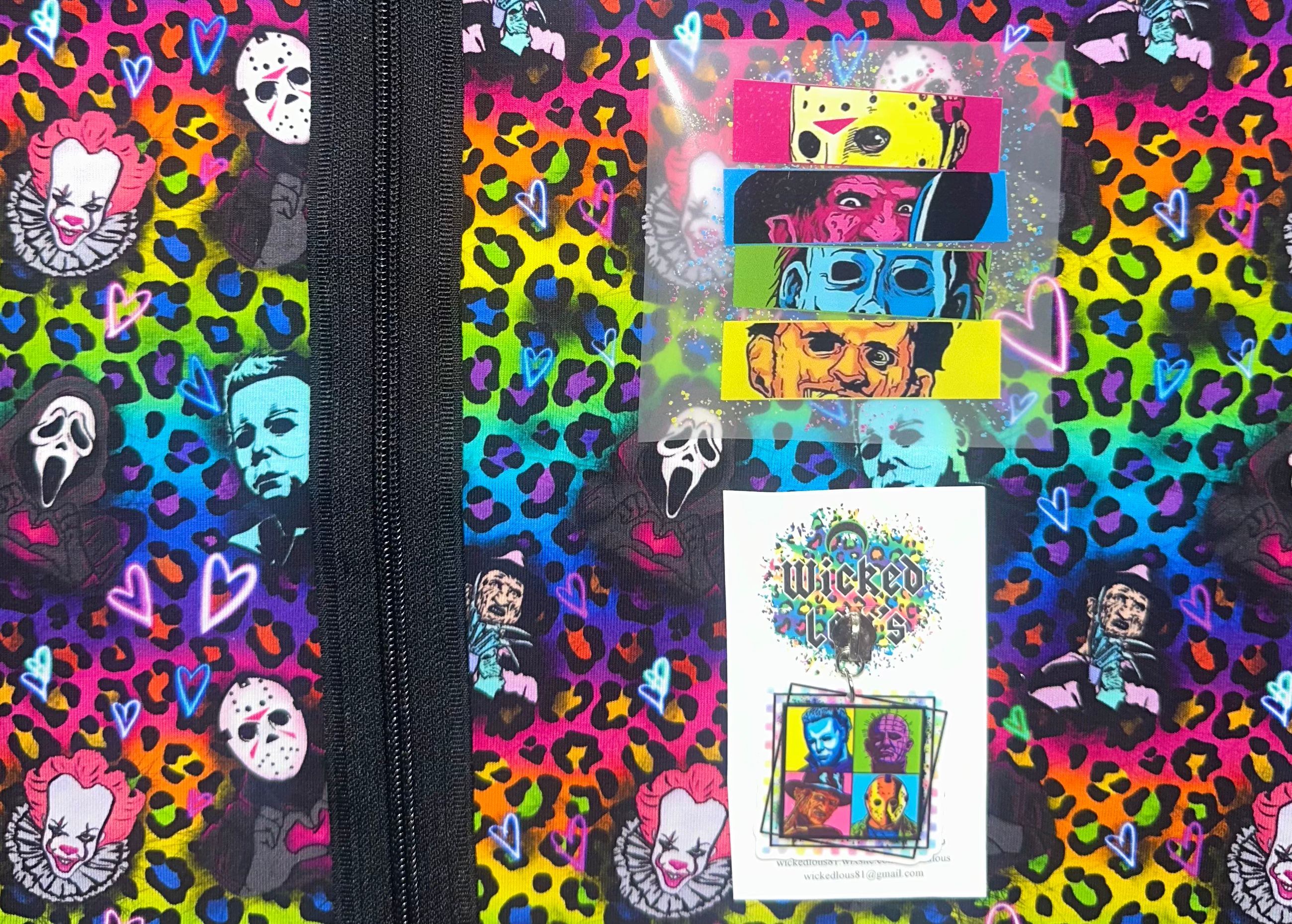 Fabric tumbler Zipper kit-  neon leopard horror guys