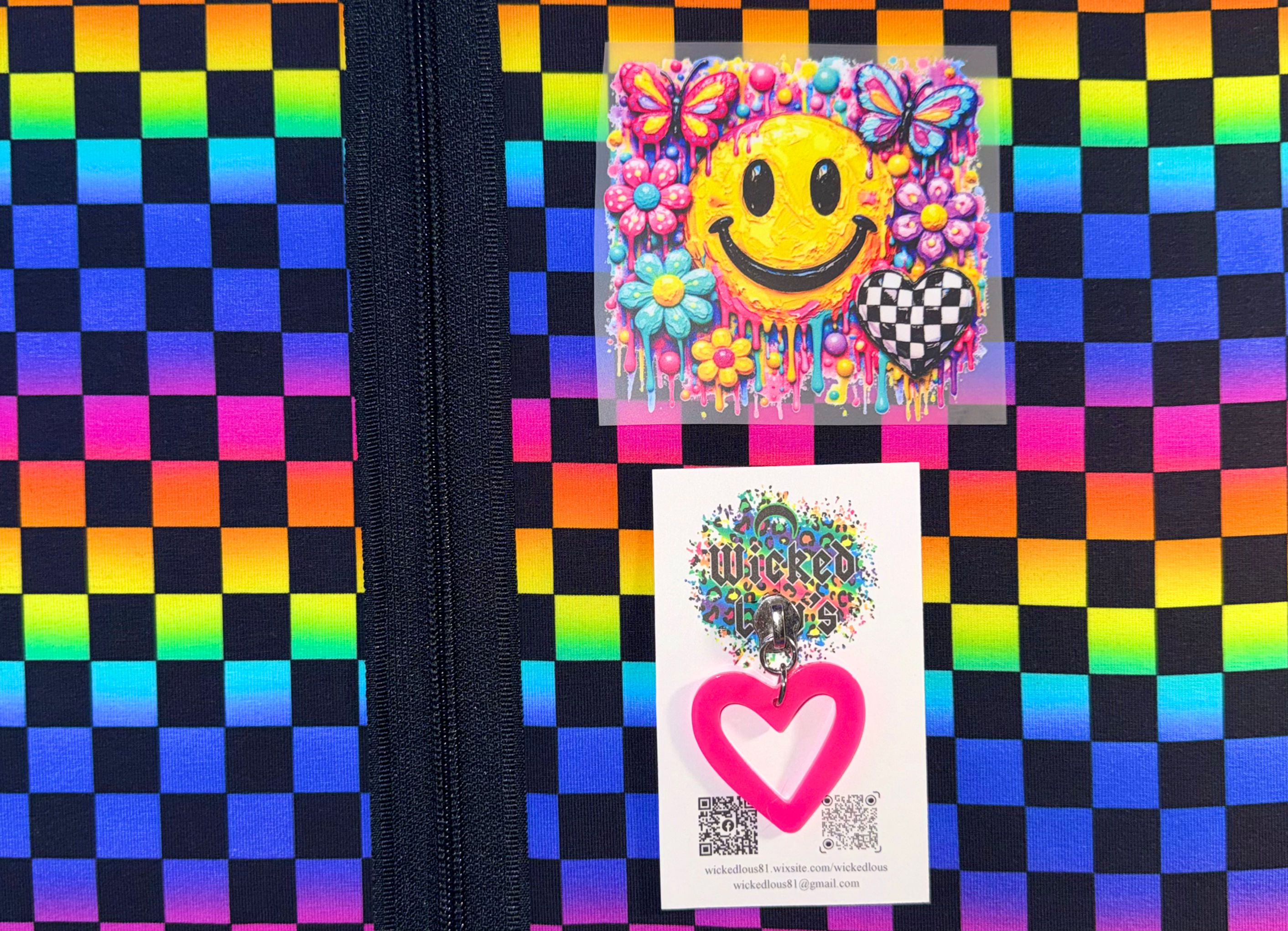 Fabric Zipper Tumbler Kit- Neon Checkered Smiley 