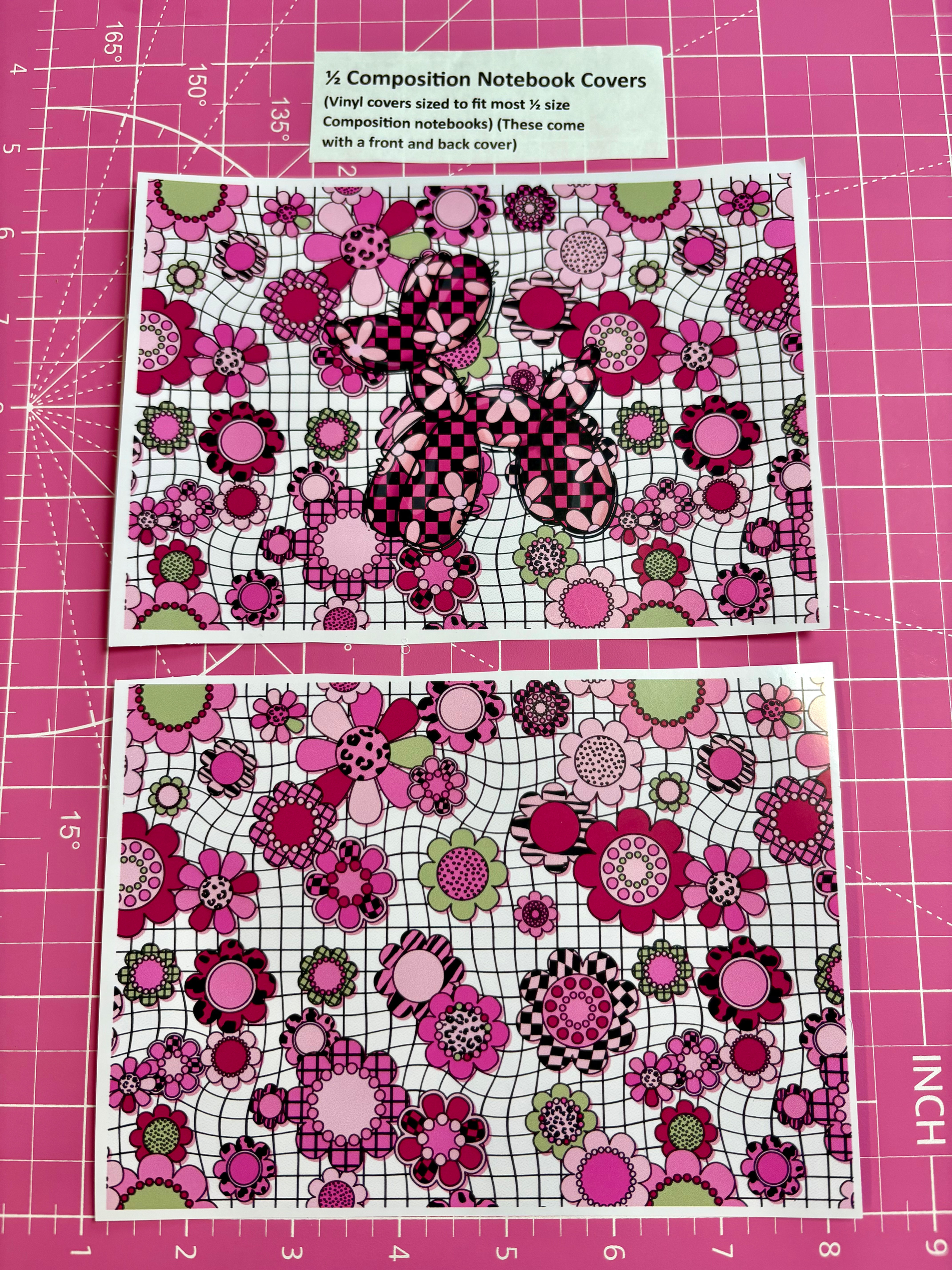 1/2 Comp Book Covers Vinyl- Pink Floral Balloon Dog
