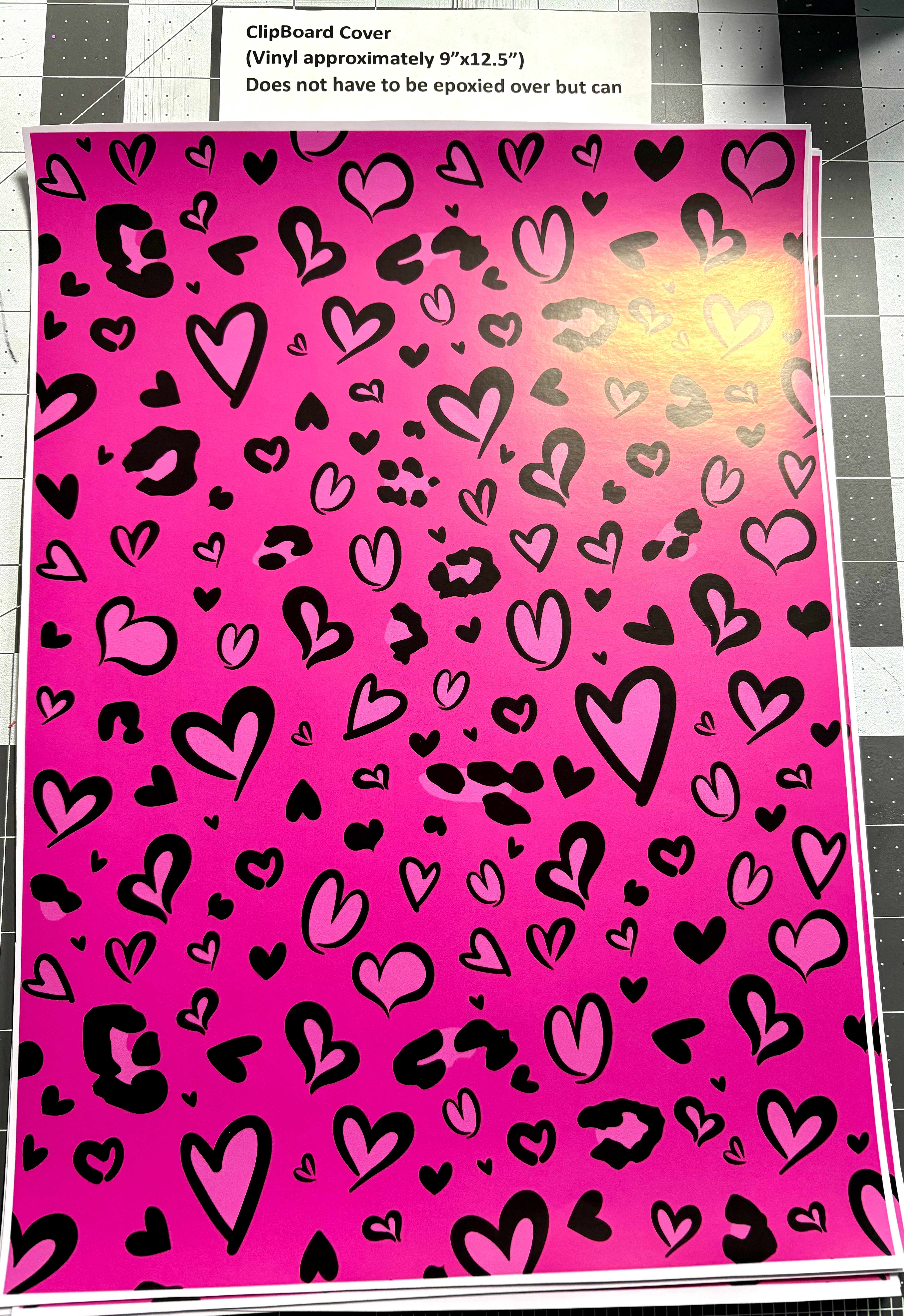 Clipboard Vinyl Cover- Pink cheetah heart