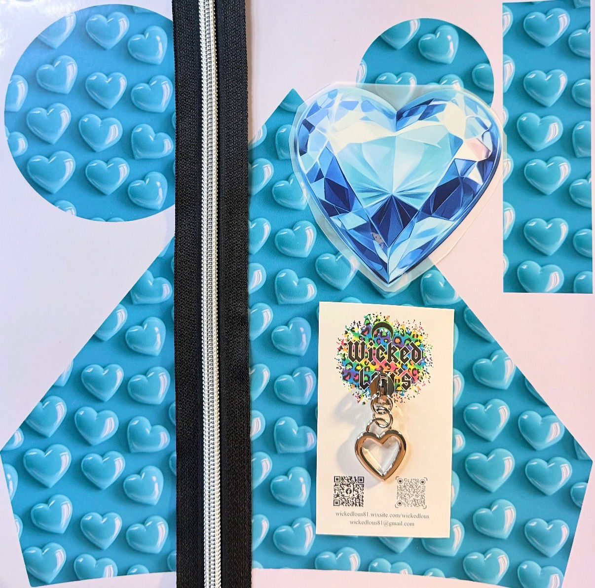 24oz Vinyl Snow globe zipper kit- blue 3D hearts