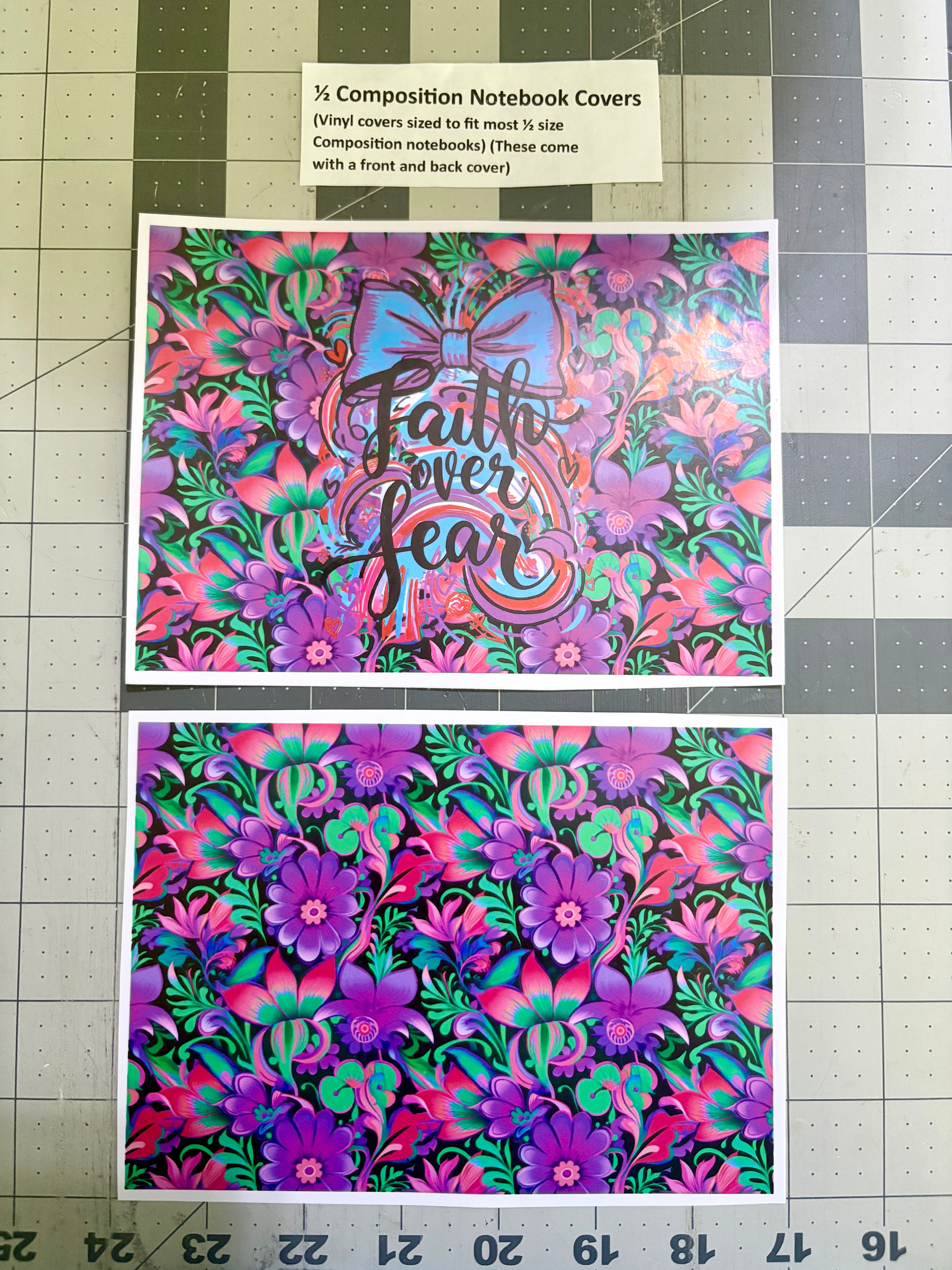 1/2 Composition Notebook Vinyl- Faith over Fear blue purple