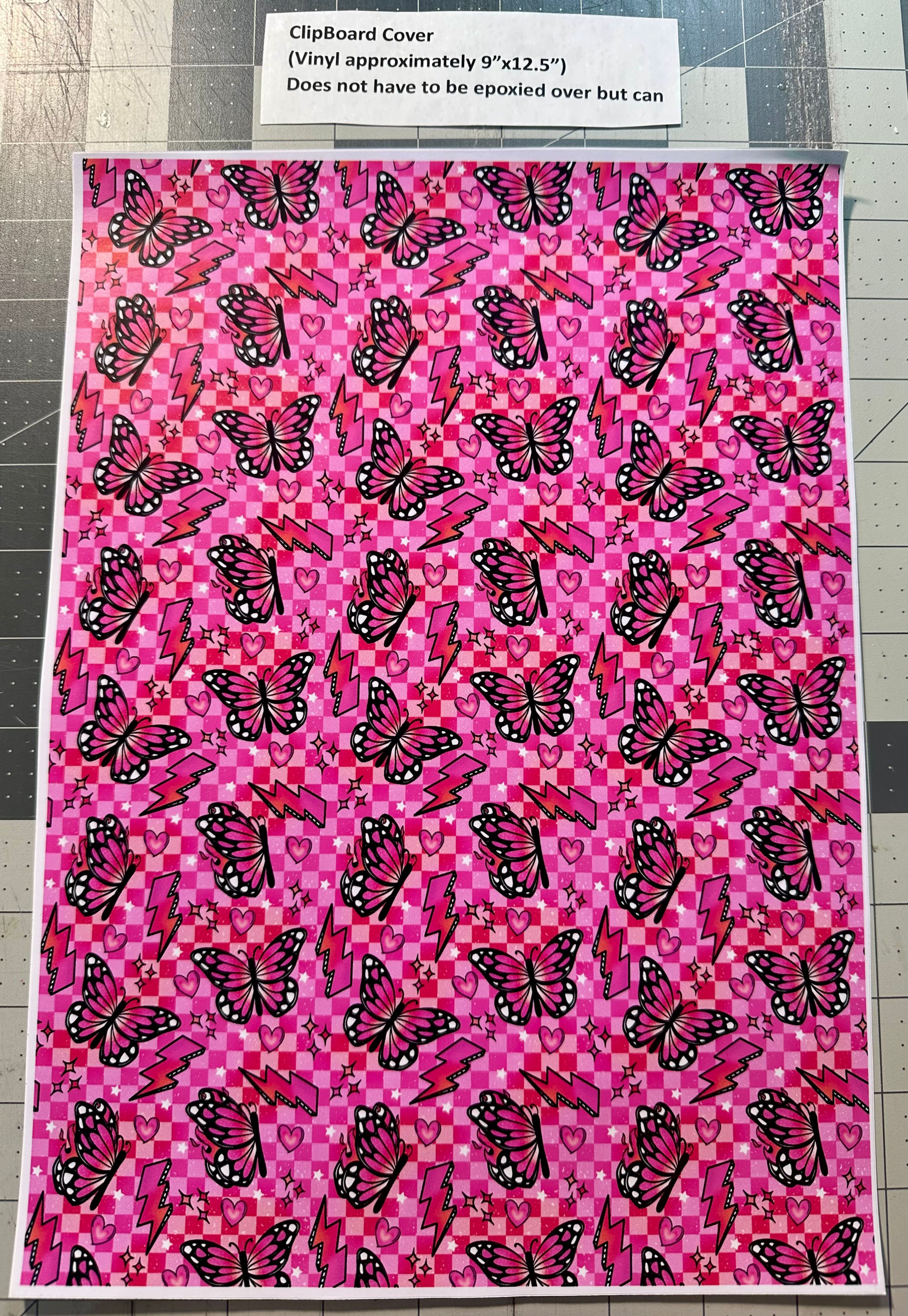 Clipboard Cover Vinyl- Pink Orange Bolt Butterfly’s