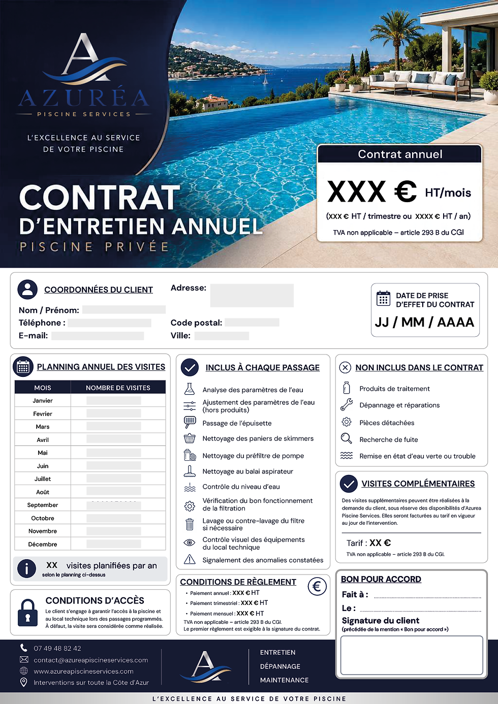 Couverture du contrat d'entretien Azurea sans produits