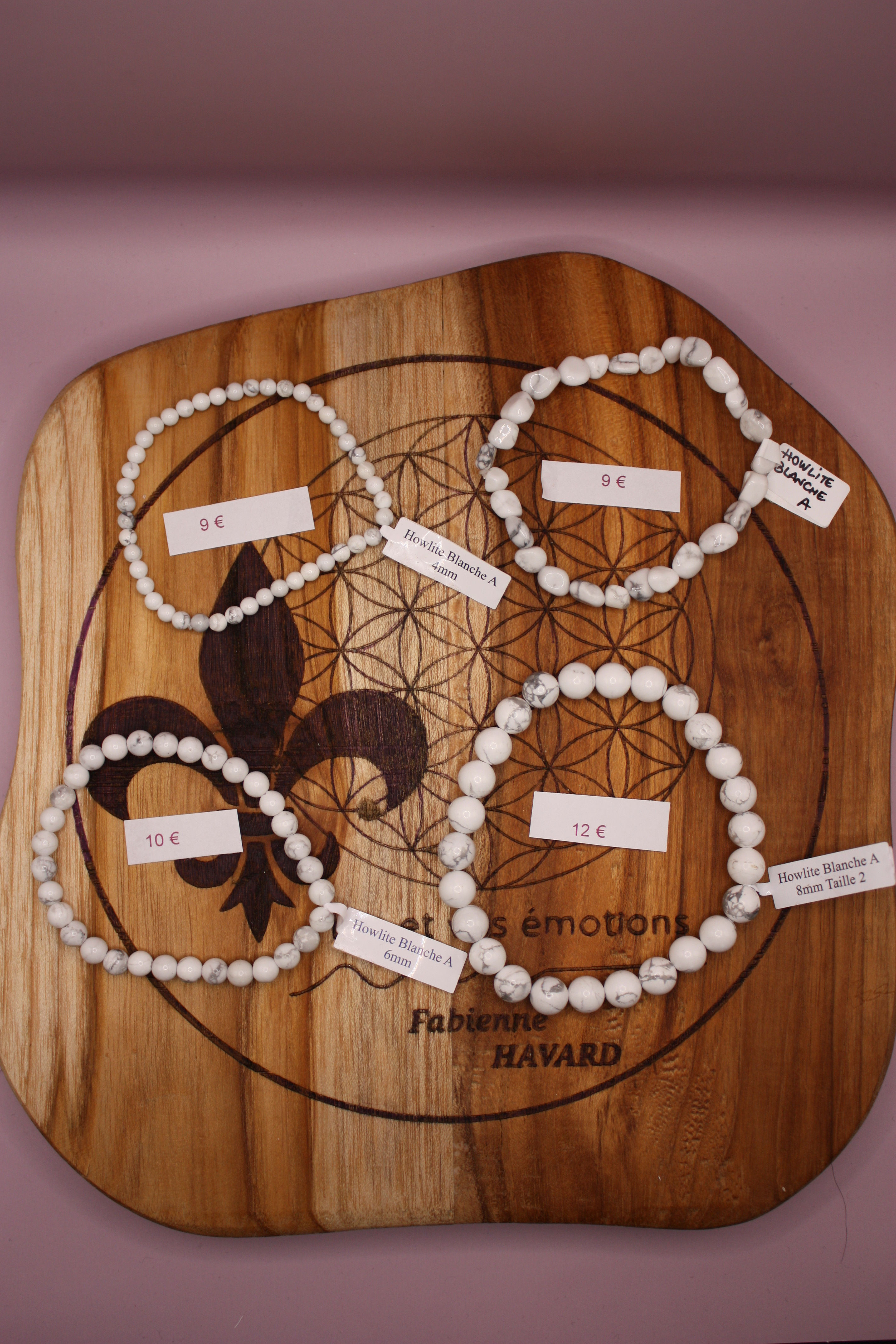Bracelet boule 08mm howlite blanche A (taille 2)