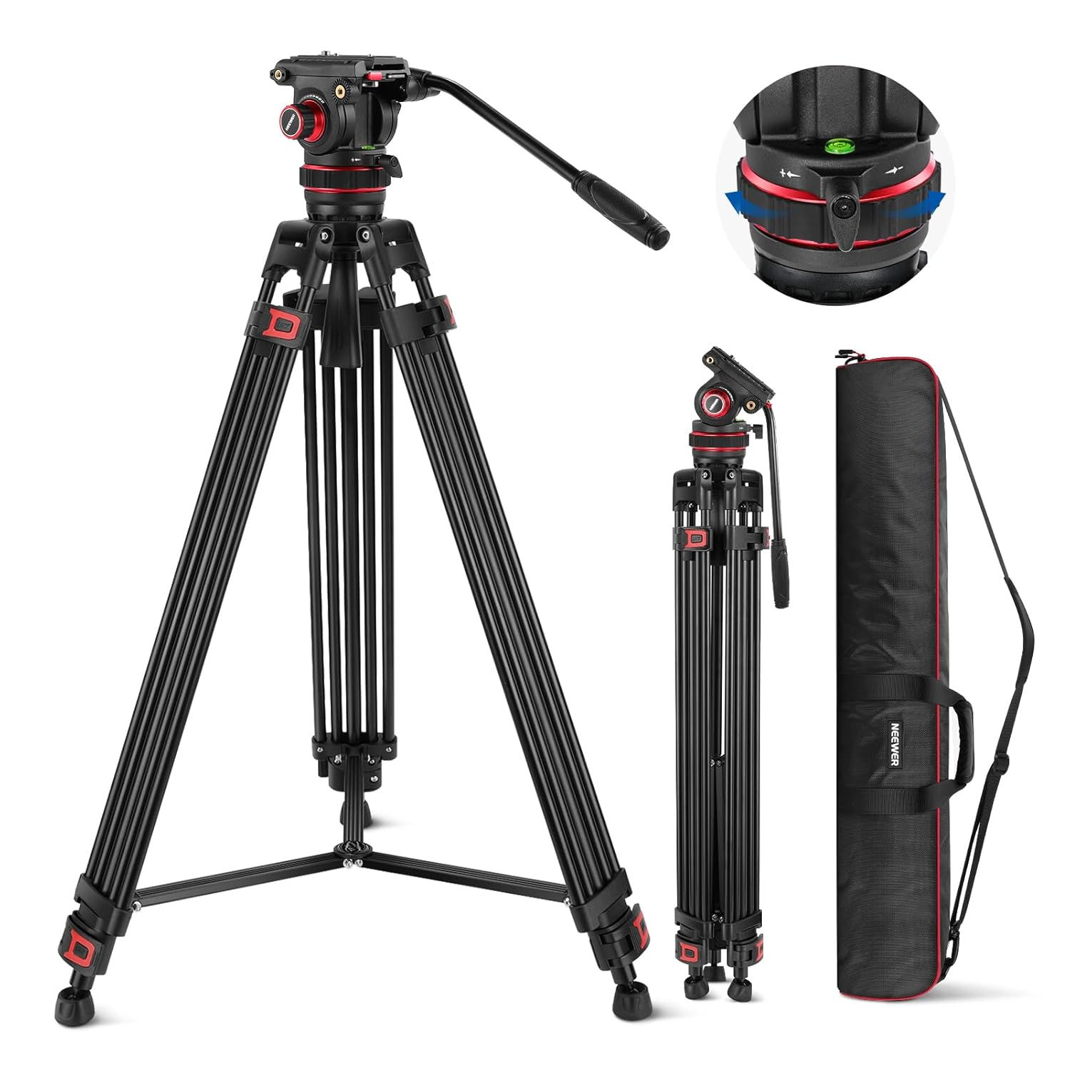 NEEWER 74" Video Tripod with Adjustable Damping Fluid Head, Metal Heavy Duty Dua