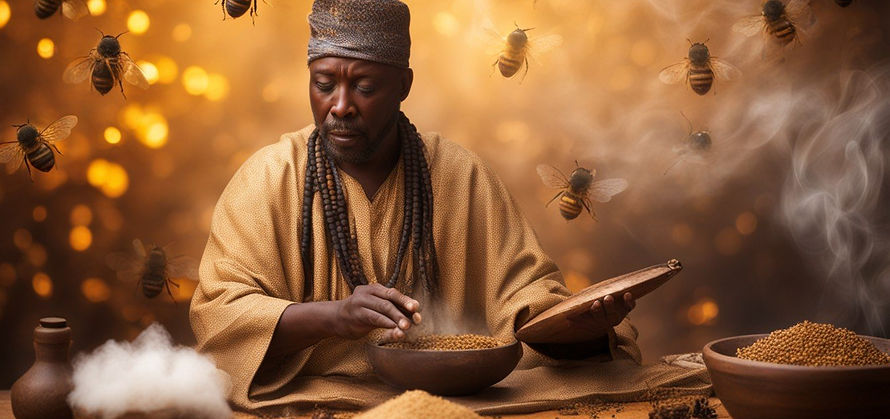 African Traditional healer invoking mystic rituals and spells
