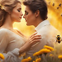 A couple embraces passionately amidst a vibrant field of yellow flowers, lost in a moment of love and serenity.