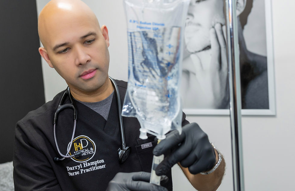Eye-level view of IV therapy setup in a wellness clinic