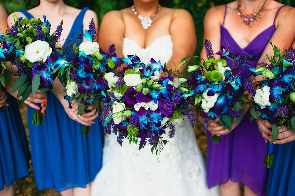 Bright Blue and Purple Bouquets