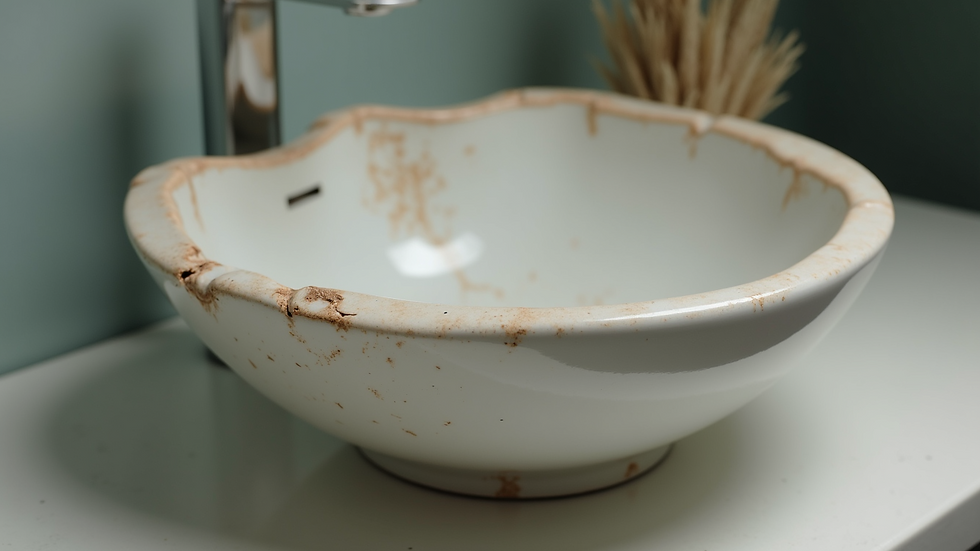 High angle view of a chipped ceramic basin edge