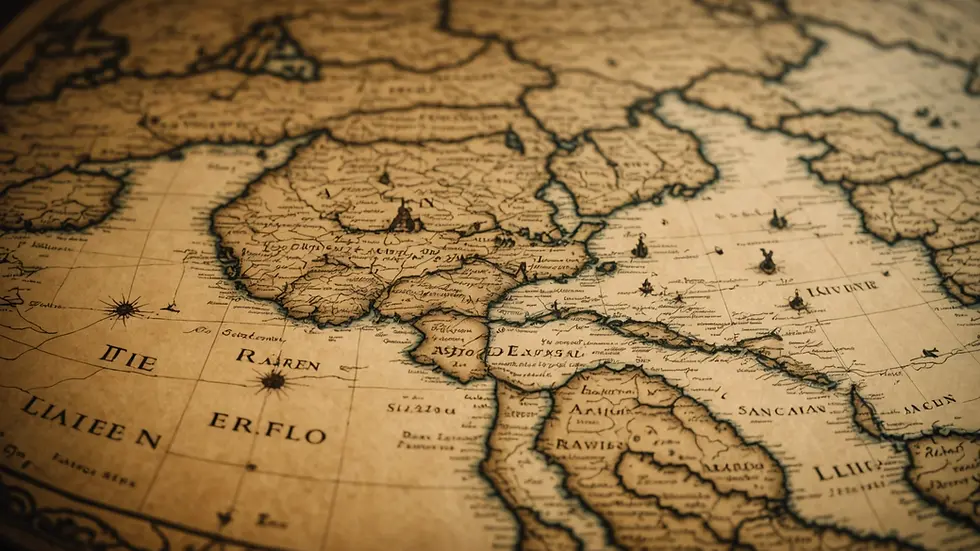 Close-up view of an ancient map with intricate details