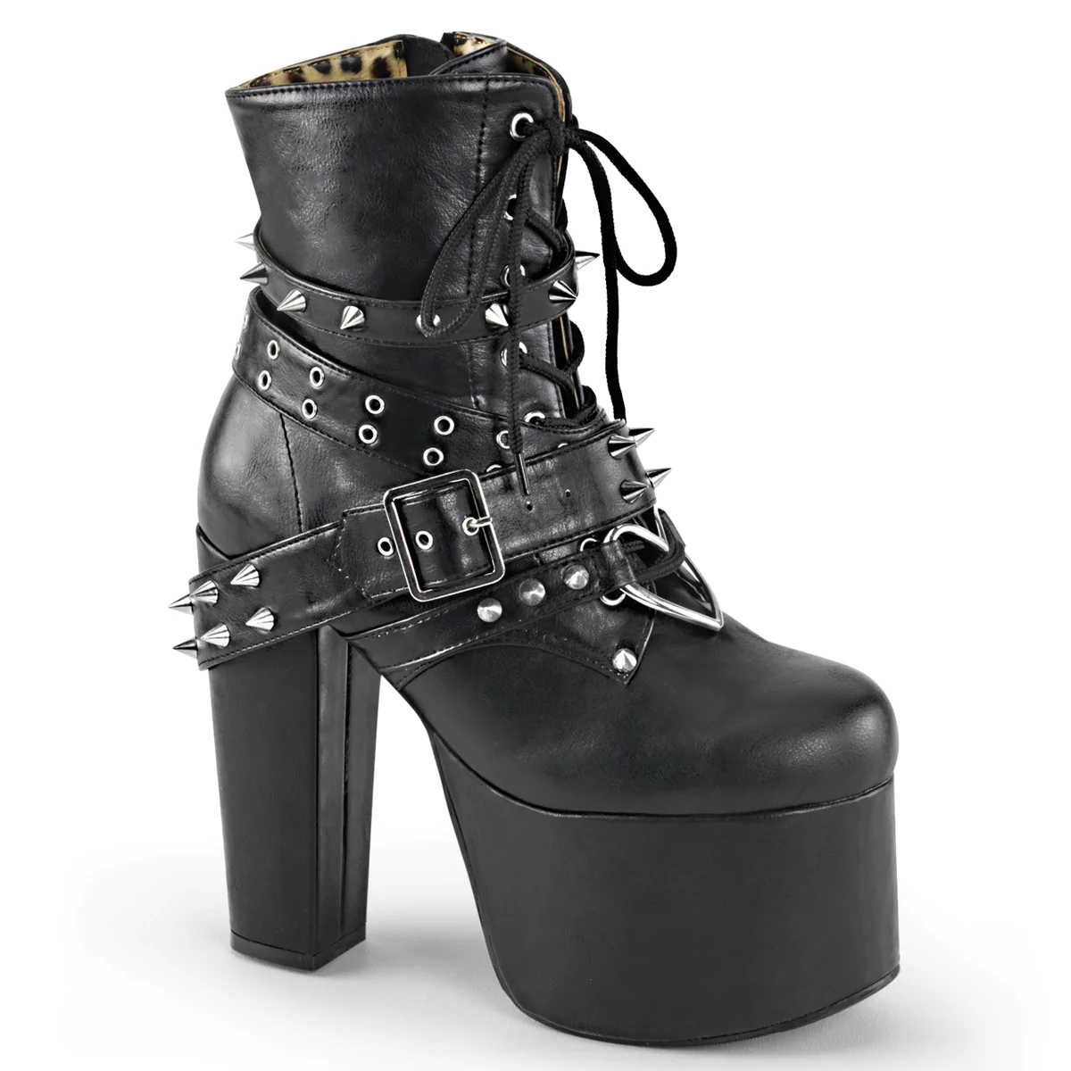 Demonia Heart O-Ring & Spikes Ankle Boots