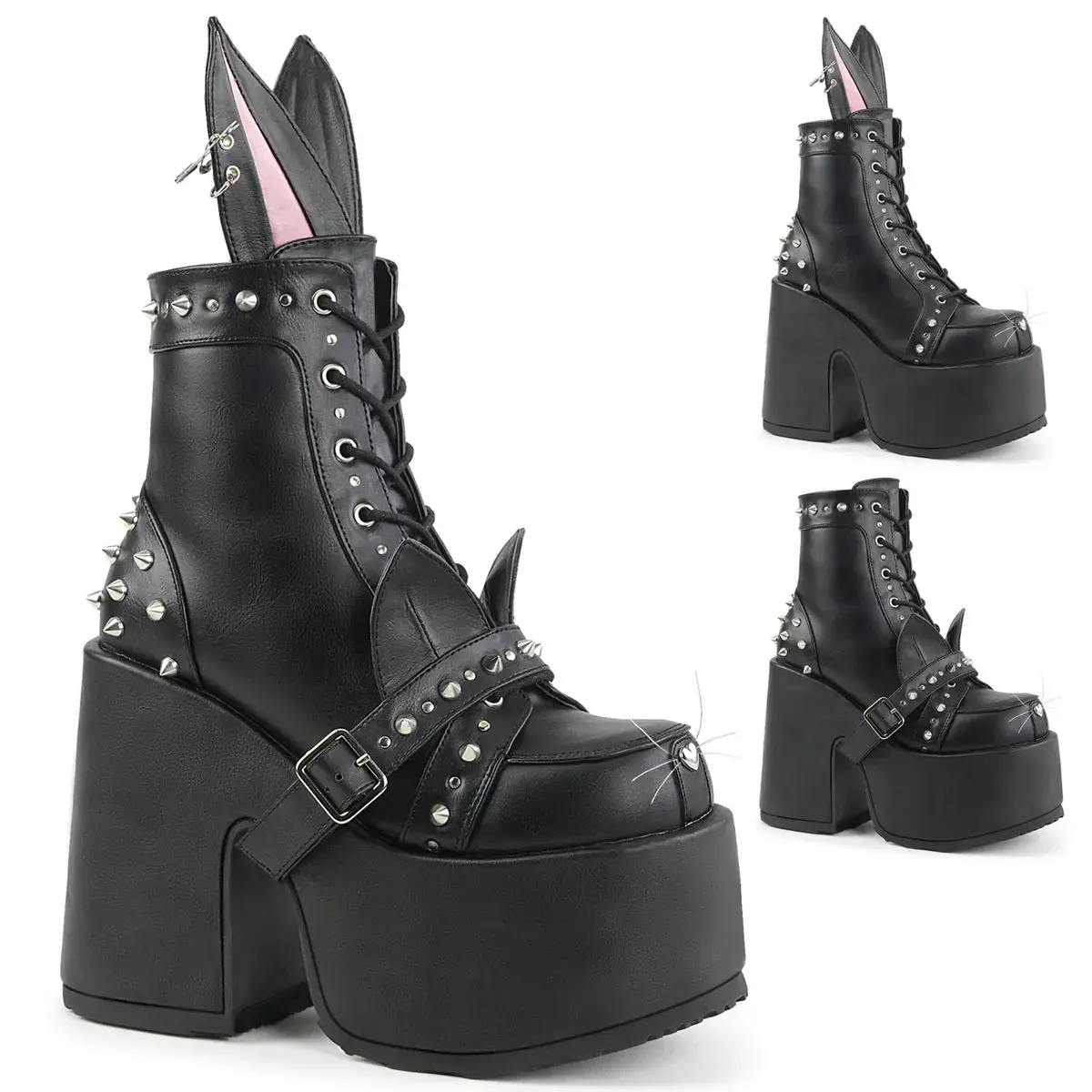 Demonia Black Leather Rabbit Platform