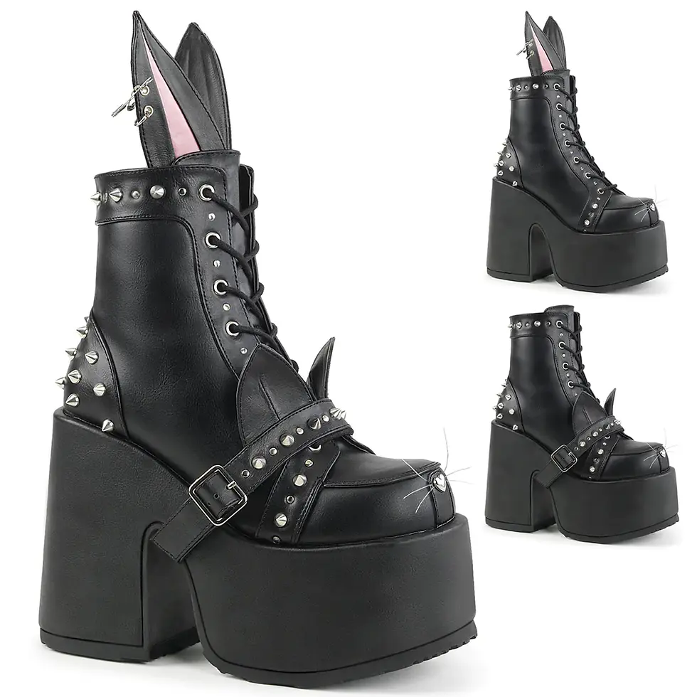 Demonia Black Leather Rabbit Platform