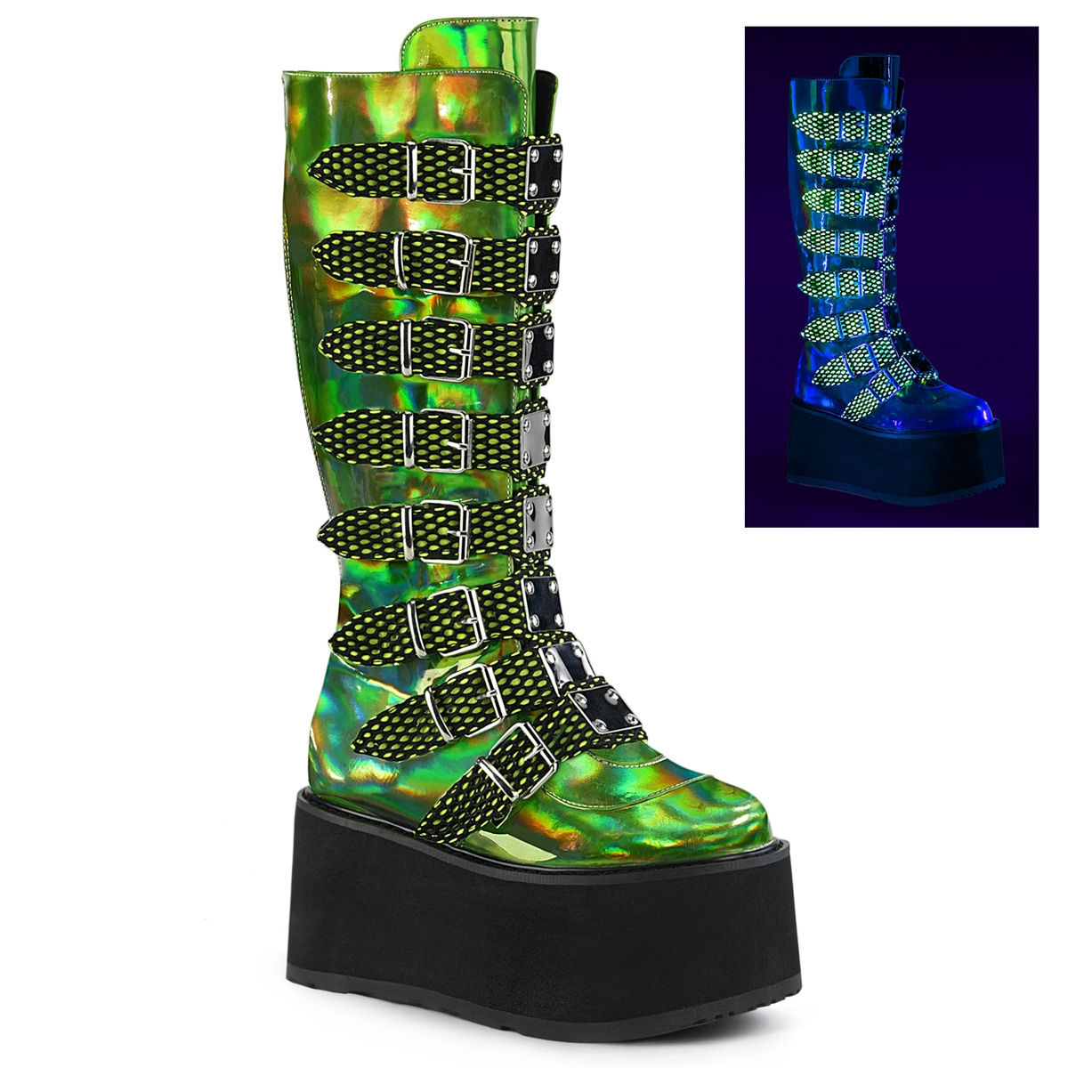 Demonia Green UV Platform Boots