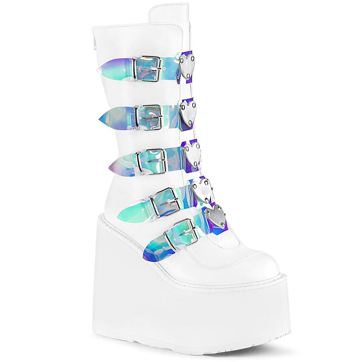 Demonia White & Hearts Platform Boots