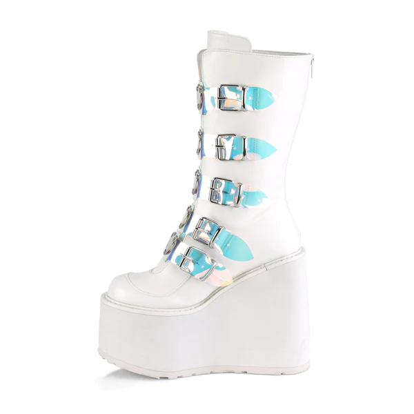 Thumbnail: Demonia White & Hearts Platform Boots