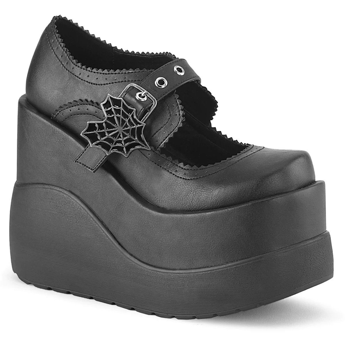 Demonia Black PU Heart Spider Sandal Platforms