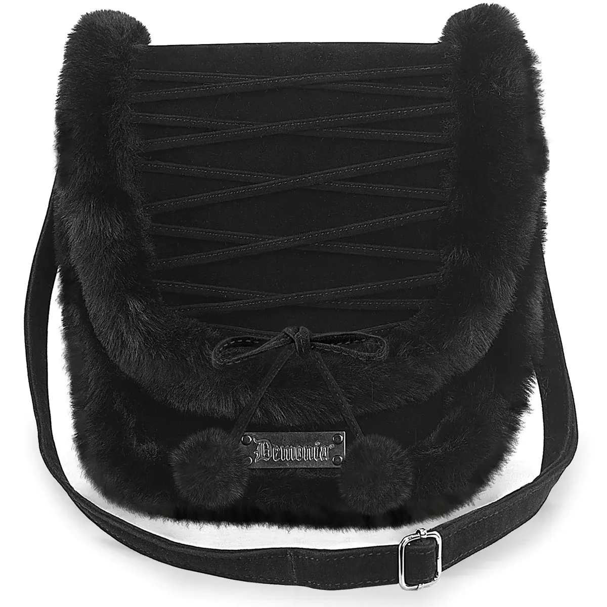 Demonia Black Fur Crossbody Bag