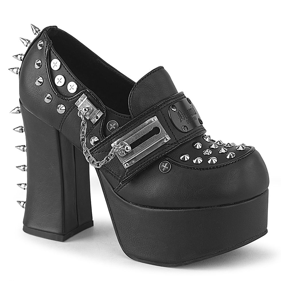 Demonia Black Sliding Lock Chain Sandal