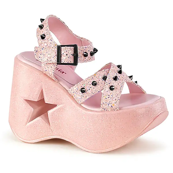 Demonia Criss Cross Pink Star Platform