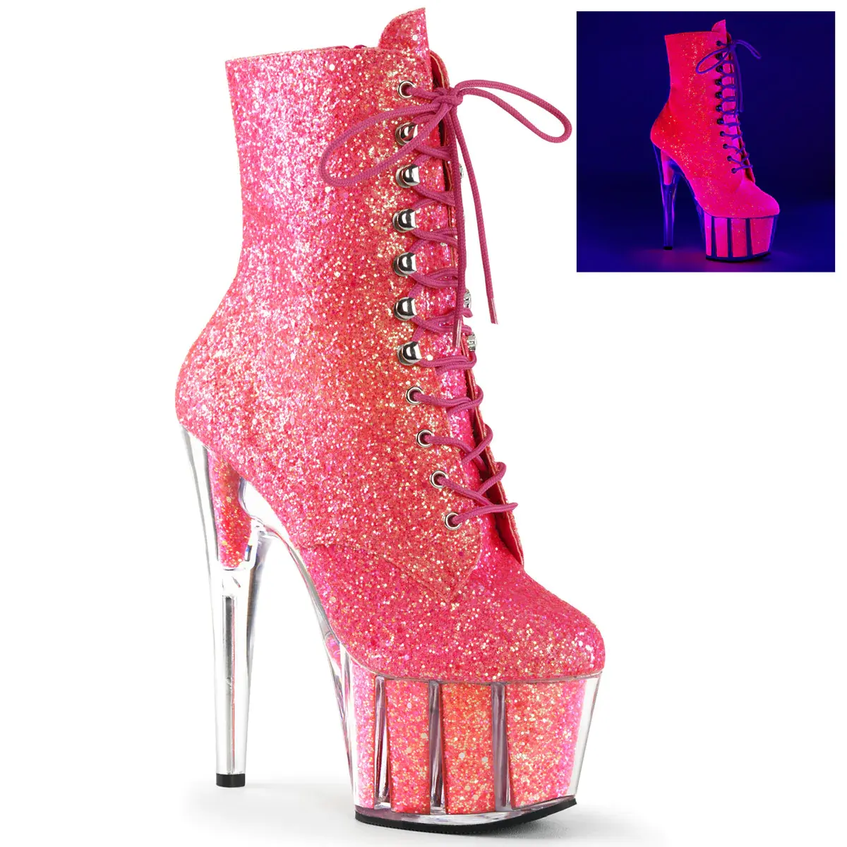 Pleaser Pink Glitter UV Boots